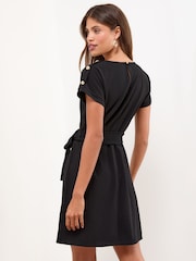 Lipsy Black Military Button Tie Belt Mini Shift Dress - Image 4 of 4