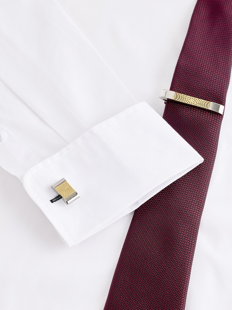Gold/Silver Textured Cufflink and Tie Clip Set - Image 1 of 5