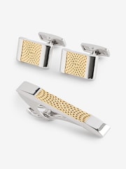 Gold/Silver Textured Cufflink and Tie Clip Set - Image 2 of 5