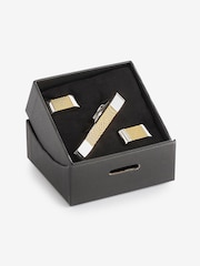 Gold/Silver Textured Cufflink and Tie Clip Set - Image 5 of 5