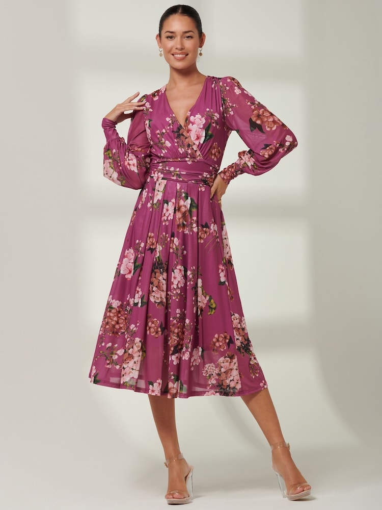Jolie Moi Purple Long sleeve Floral Print Dress - Image 1 of 1