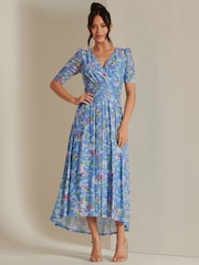 Jolie Moi Blue Ruched Sleeve Maxi Dress - Image 4 of 6