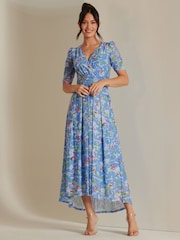 Jolie Moi Blue Ruched Sleeve Maxi Dress - Image 5 of 6