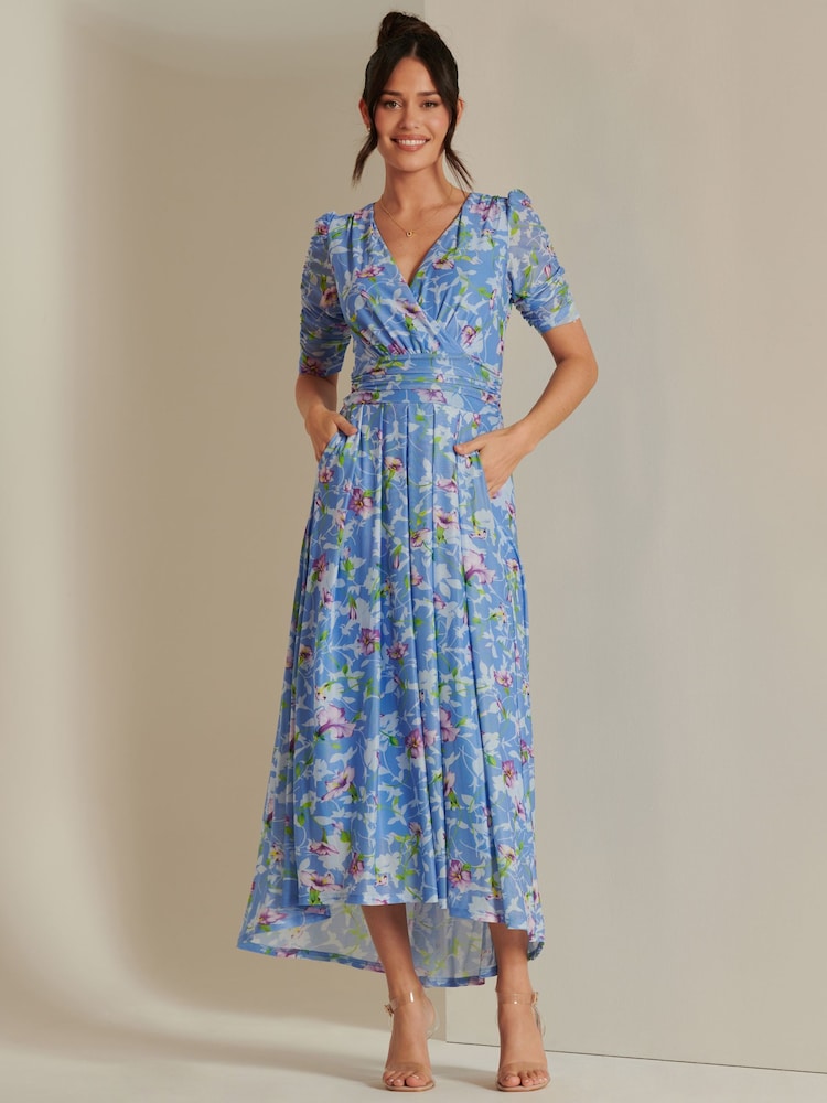 Jolie Moi Blue Ruched Sleeve Maxi Dress - Image 6 of 6