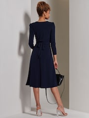 Jolie Moi Blue Plain Long Sleeve Jersey Midi Dress - Image 2 of 6