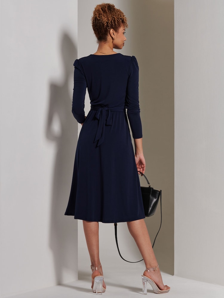 Jolie Moi Blue Plain Long Sleeve Jersey Midi Dress - Image 2 of 6