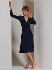 Jolie Moi Blue Plain Long Sleeve Jersey Midi Dress - Image 5 of 6