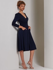 Jolie Moi Blue Plain Long Sleeve Jersey Midi Dress - Image 6 of 6