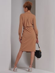 Jolie Moi Brown Wrap Ruched Reveka Shirt Dress - Image 2 of 6