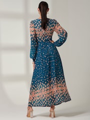 Jolie Moi Blue Blossom Long Sleeve Mesh Maxi Dress - Image 2 of 6