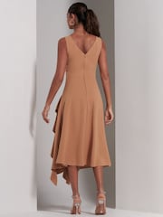 Jolie Moi Brown Haylen Frill Detail Midi Dress - Image 2 of 6
