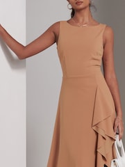 Jolie Moi Brown Haylen Frill Detail Midi Dress - Image 3 of 6