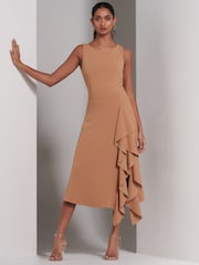 Jolie Moi Brown Haylen Frill Detail Midi Dress - Image 4 of 6
