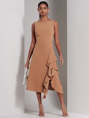Jolie Moi Brown Haylen Frill Detail Midi Dress - Image 5 of 6