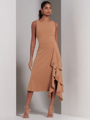 Jolie Moi Brown Haylen Frill Detail Midi Dress - Image 6 of 6