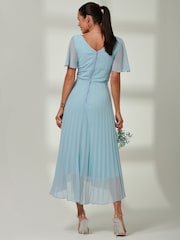 Jolie Moi Blue Elene Pleated High Low Chiffon Maxi Dress - Image 2 of 6