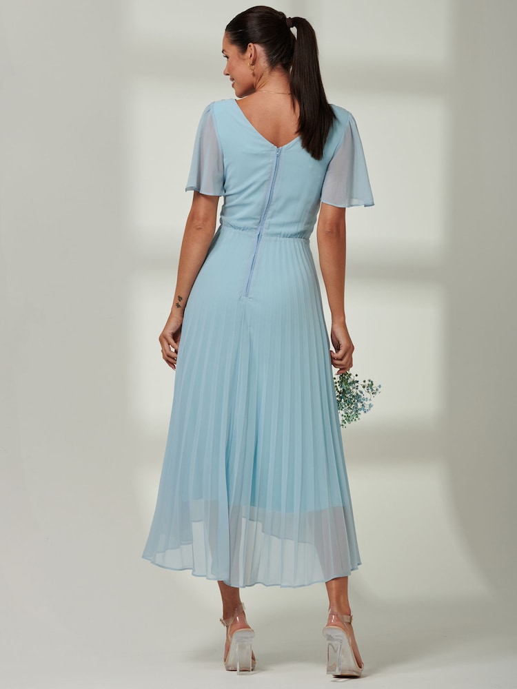 Jolie Moi Blue Elene Pleated High Low Chiffon Maxi Dress - Image 2 of 6