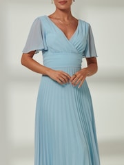 Jolie Moi Blue Elene Pleated High Low Chiffon Maxi Dress - Image 3 of 6