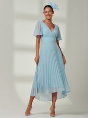 Jolie Moi Blue Elene Pleated High Low Chiffon Maxi Dress - Image 4 of 6