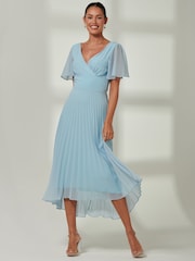 Jolie Moi Blue Elene Pleated High Low Chiffon Maxi Dress - Image 6 of 6