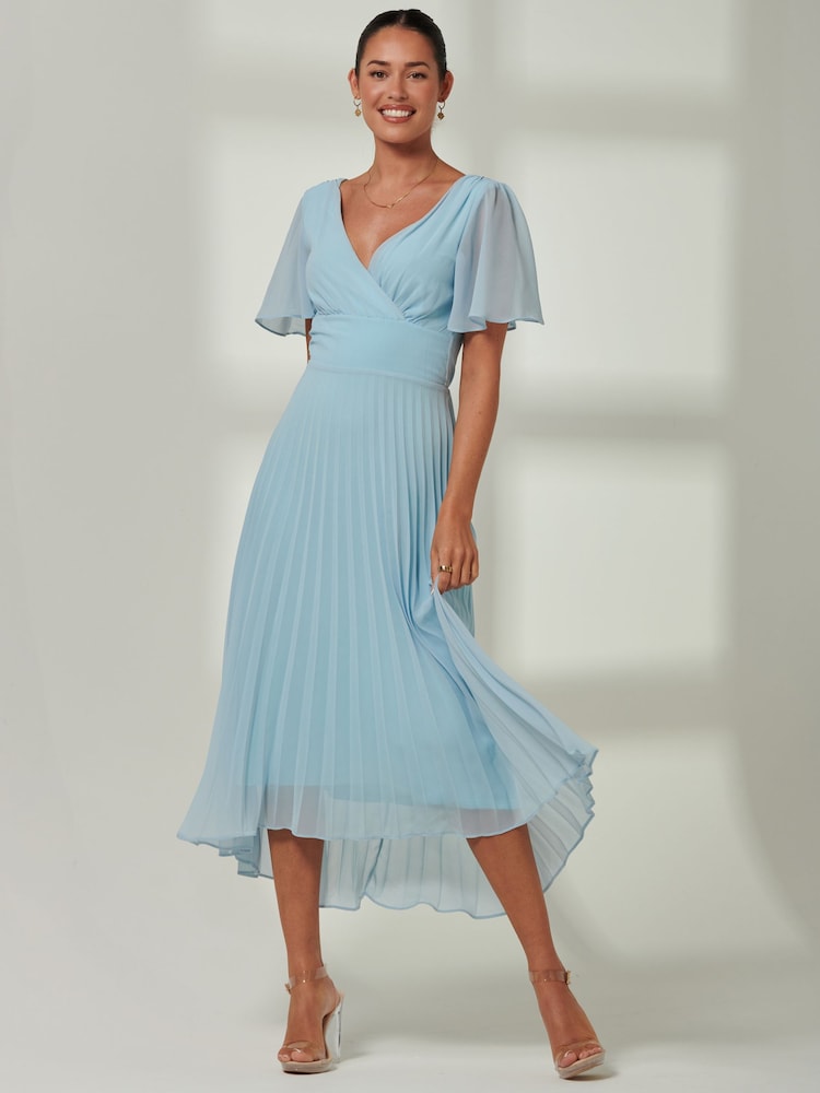 Azul - Vestido largo asimétrico plisado de chifón de Jolie Moi - Imagen 6 de 6 Azul - Vestido largo asimétrico plisado de chifón de Jolie Moi - Imagen 6 de 6