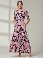 Jolie Moi Pink/Black Floral Print Jersey Maxi Dress - Image 1 of 6