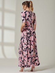 Jolie Moi Pink/Black Floral Print Jersey Maxi Dress - Image 2 of 6
