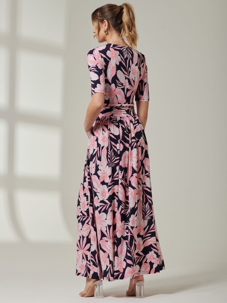 Jolie Moi Pink/Black Floral Print Jersey Maxi Dress - Image 2 of 6