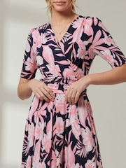 Jolie Moi Pink/Black Floral Print Jersey Maxi Dress - Image 3 of 6