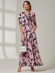 Jolie Moi Pink/Black Floral Print Jersey Maxi Dress - Image 4 of 6