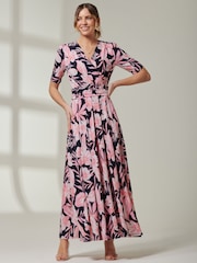 Jolie Moi Pink/Black Floral Print Jersey Maxi Dress - Image 5 of 6