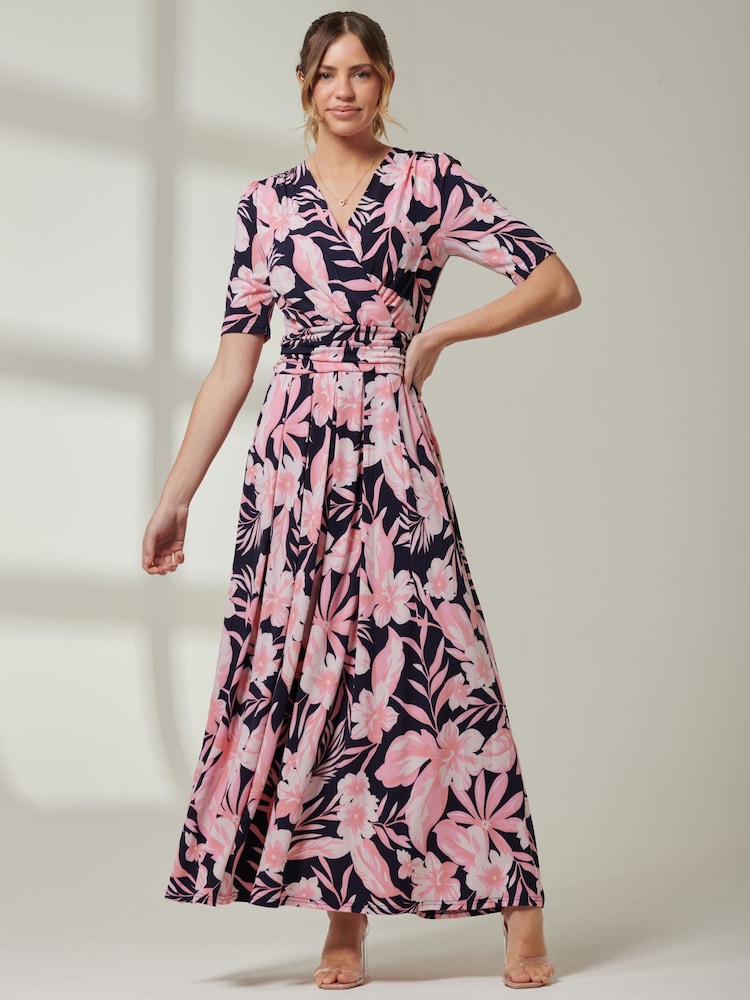 Jolie Moi Pink/Black Floral Print Jersey Maxi Dress - Image 6 of 6