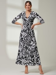 Jolie Moi Black Front Knot Abstract Maxi Dress - Image 1 of 6