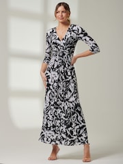 Jolie Moi Black Front Knot Abstract Maxi Dress - Image 4 of 6