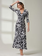 Jolie Moi Black Front Knot Abstract Maxi Dress - Image 6 of 6