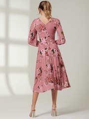 Jolie Moi Pink Long Sleeve Mesh Midi Dress - Image 2 of 6