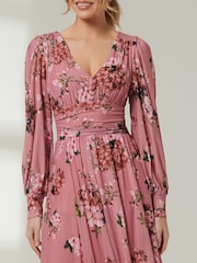 Jolie Moi Pink Long Sleeve Mesh Midi Dress - Image 3 of 6