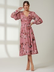 Jolie Moi Pink Long Sleeve Mesh Midi Dress - Image 4 of 6