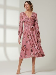 Jolie Moi Pink Long Sleeve Mesh Midi Dress - Image 5 of 6