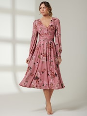 Jolie Moi Pink Long Sleeve Mesh Midi Dress - Image 6 of 6