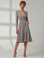 Jolie Moi Animal Print Rafella Long Sleeve Midi Dress - Image 1 of 6