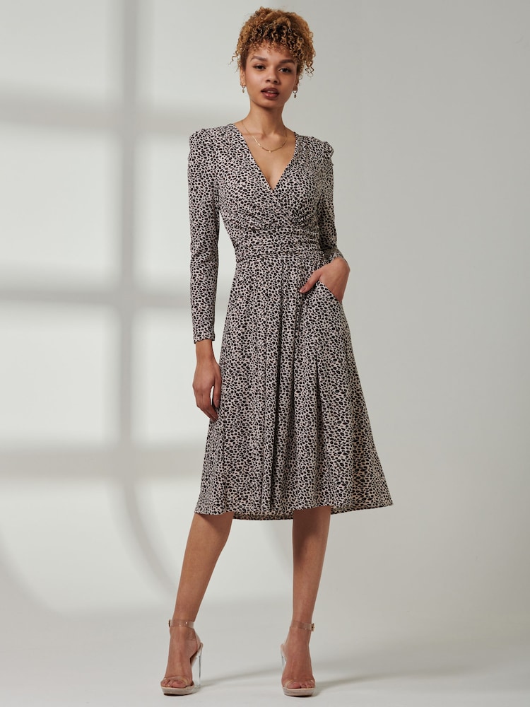 Jolie Moi Animal Print Rafella Long Sleeve Midi Dress - Image 1 of 6