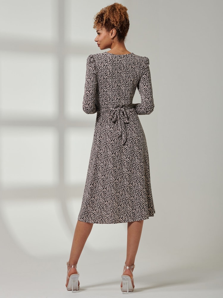 Jolie Moi Animal Print Rafella Long Sleeve Midi Dress - Image 2 of 6