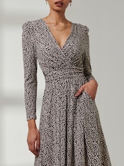Jolie Moi Animal Print Rafella Long Sleeve Midi Dress - Image 3 of 6