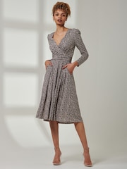 Jolie Moi Animal Print Rafella Long Sleeve Midi Dress - Image 4 of 6
