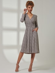 Jolie Moi Animal Print Rafella Long Sleeve Midi Dress - Image 5 of 6