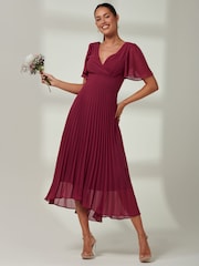 Jolie Moi Red Elene Pleated High Low Chiffon Maxi Dress - Image 1 of 6
