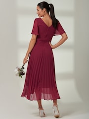 Jolie Moi Red Elene Pleated High Low Chiffon Maxi Dress - Image 2 of 6