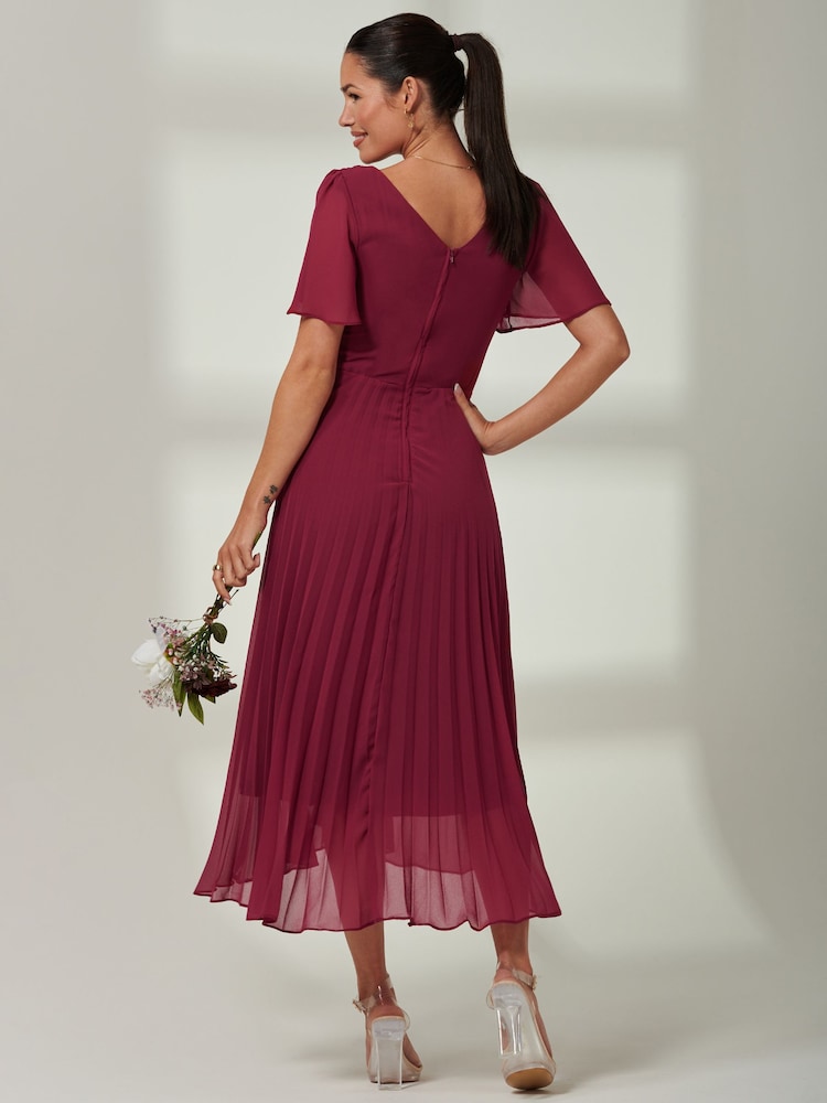 Jolie Moi Red Elene Pleated High Low Chiffon Maxi Dress - Image 2 of 6
