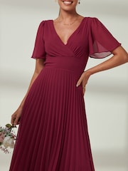 Jolie Moi Red Elene Pleated High Low Chiffon Maxi Dress - Image 3 of 6
